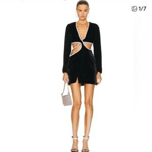 PatBO Black Velvet Rhinestone Mini Dress